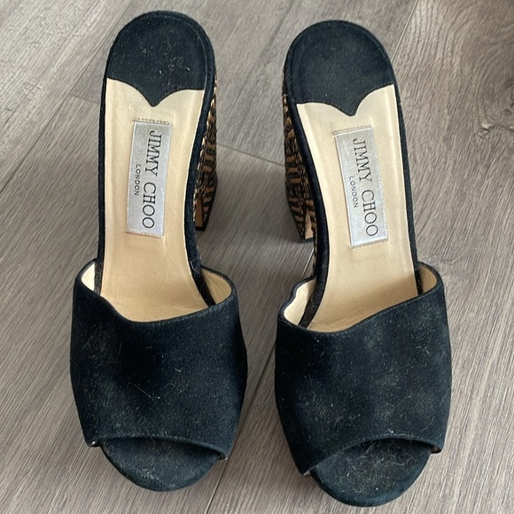 JIMMY CHOO  Black Suede Platform Sandals size 6 1/2 - Picture 2 of 8